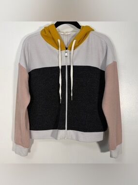 Colorblock Zip Hoodie - Mustard Hood, Black Body & Blush Sleeves